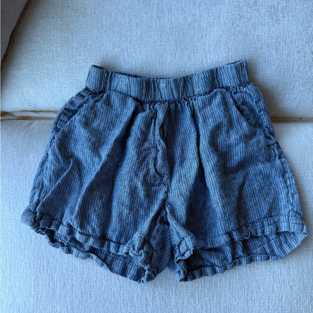 Everlane Blue Striped Linen Shorts